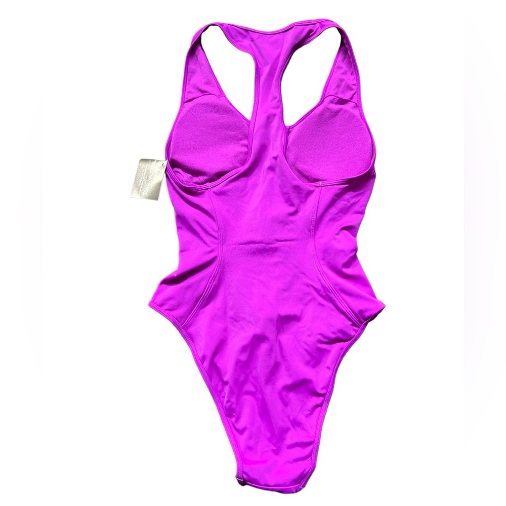 SMART & SEXY fierce violet zip front 1 piece high cut sides swimsuit SA1296 NWT - Picture 4 of 4